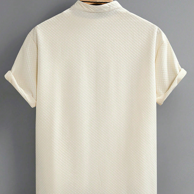 Summer Men's Breathable Casual Stand Collar Shirt Solid Color