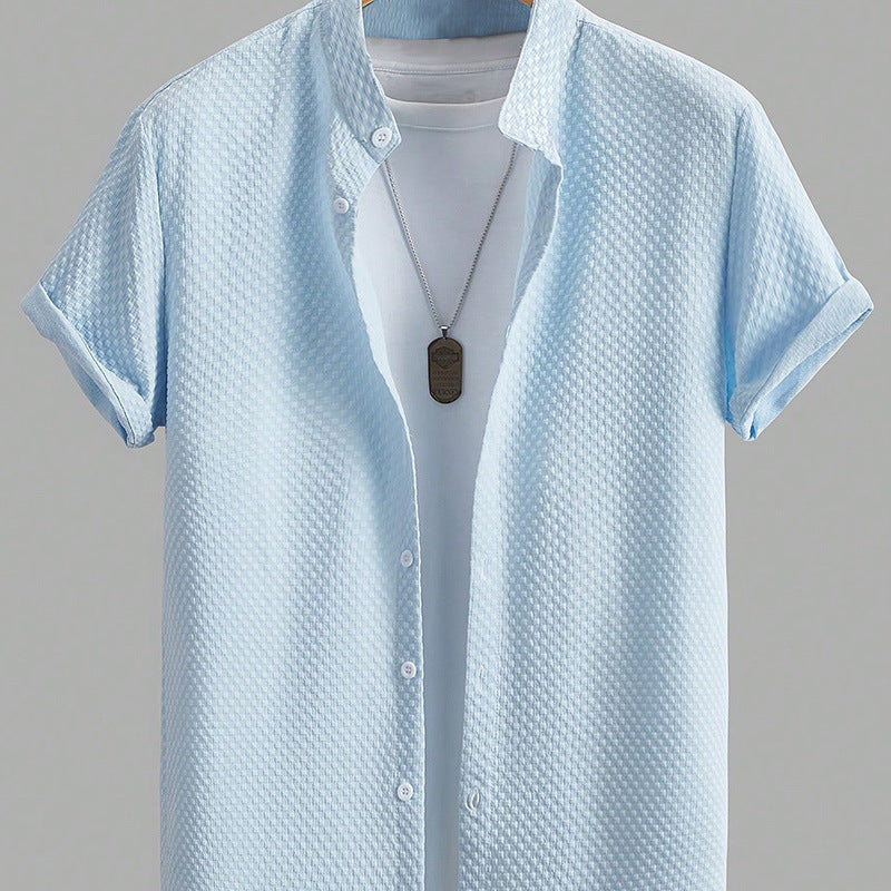 Summer Men's Breathable Casual Stand Collar Shirt Solid Color