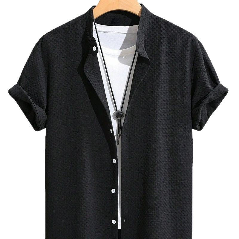 Summer Men's Breathable Casual Stand Collar Shirt Solid Color