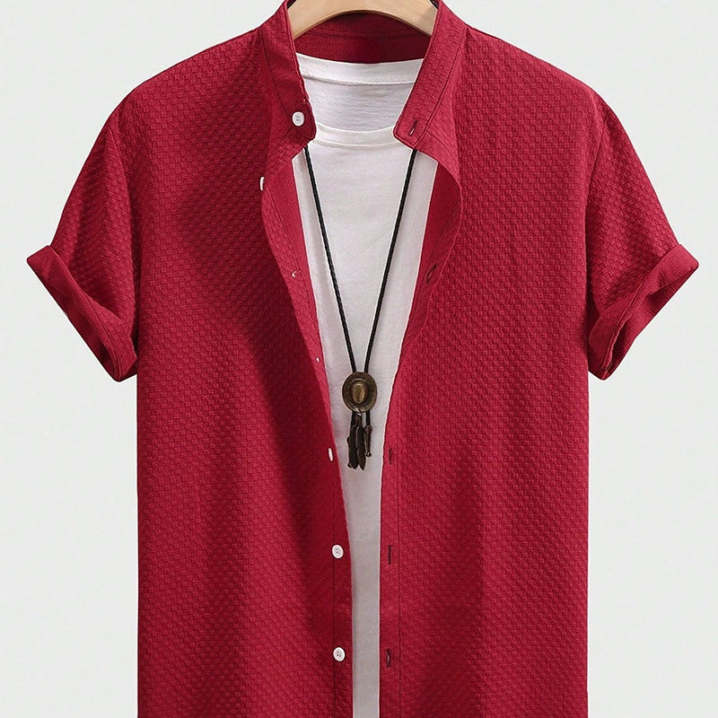 Summer Men's Breathable Casual Stand Collar Shirt Solid Color