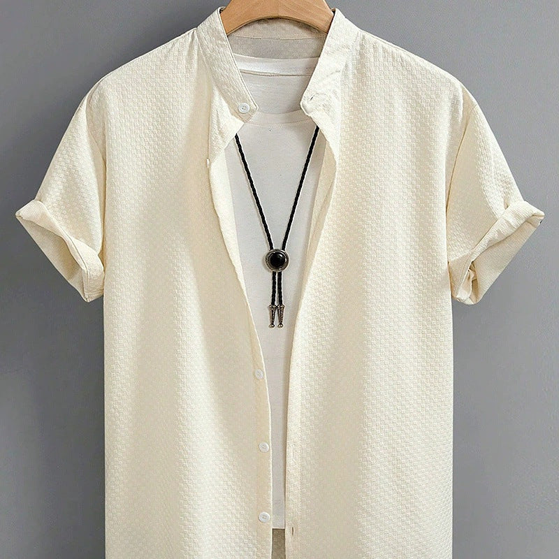 Summer Men's Breathable Casual Stand Collar Shirt Solid Color